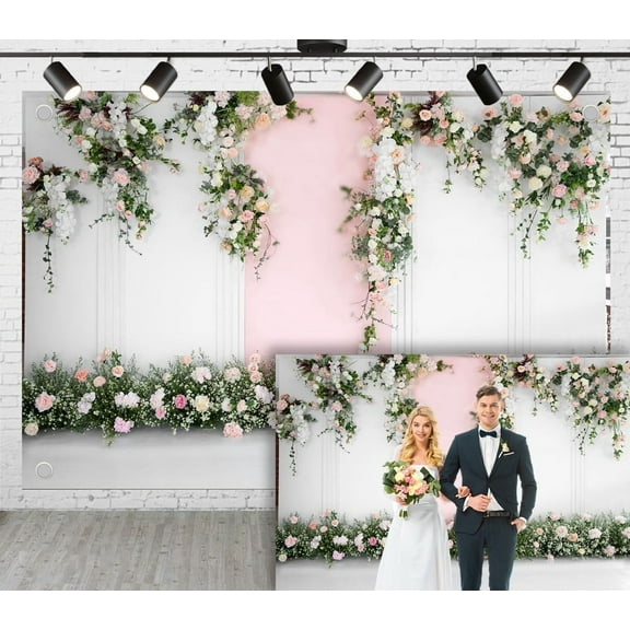 5x4ft Wedding Flowers Backdrop, Floral Bridal Shower Backdrops for Photoshoot Wedding Decoration for Reception Rose Floral Photography Background Banner