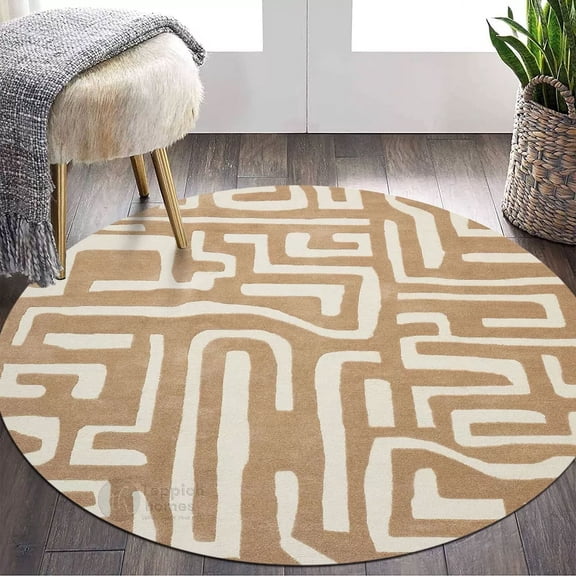 5x5, 6x6, 7x7, Handmade rug, Tufted wool carpet, Round area Rugs, Beige wool, Bed, Living, Kids, room carpets