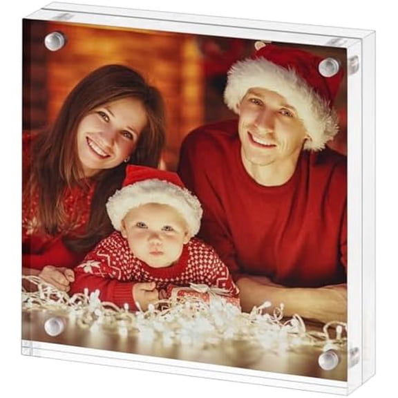 5x5 Acrylic Picture Frame, Clear Frameless 5x5 Inches Photo Frames with Magnetic, Double Sided Transparent Desktop Frame