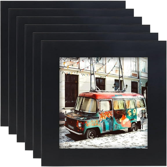 5x5 Black Picture Frames Square Classic Natural Wood 6 Pack for Wall Mounting and Tabletop Display