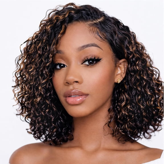 5x5 Closure Bob Wig Human Hair Wig Glueless Wigs Human Hair Pre Plucked Pre Cut Short Curly Human Hair Water Wave Balayage C Part Ombre hd Lace Frontal Human Hair Wigs for Black Women P1B/30 12inch