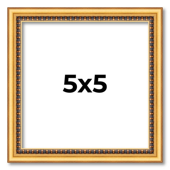 5x5 Frame Beaded Gold Solid Wood Picture Frame | 0.75 Inches Moulding Width | Liscio Oro