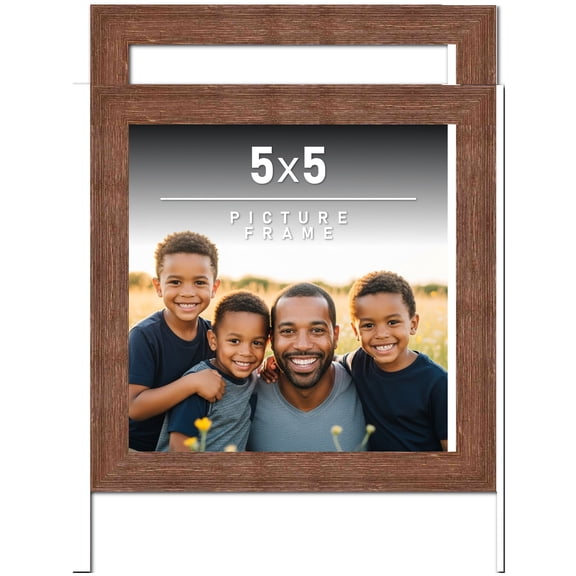 5x5 Frame Brown Distressed Barnwood Picture Frame | Rustic Farmhouse Photo Frame Includes UV