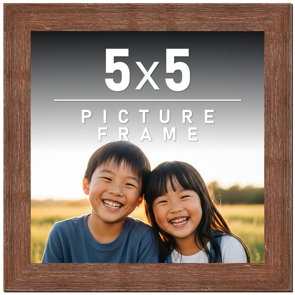 5x5 Frame Brown Distressed Barnwood Picture Frame | Rustic Farmhouse Photo Frame Includes UV