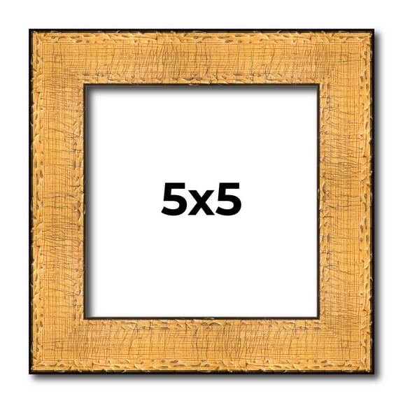 5x5 Frame Gold Rustic Solid Wood Picture Frame | 1.25 Inch Wide Moulding | Rustique Gold Collection