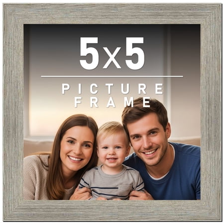5x5 Frame Gray Barnwood Rustic Solid Wood Picture Frame | 1.5 Inch Moulding Width | Includes UV