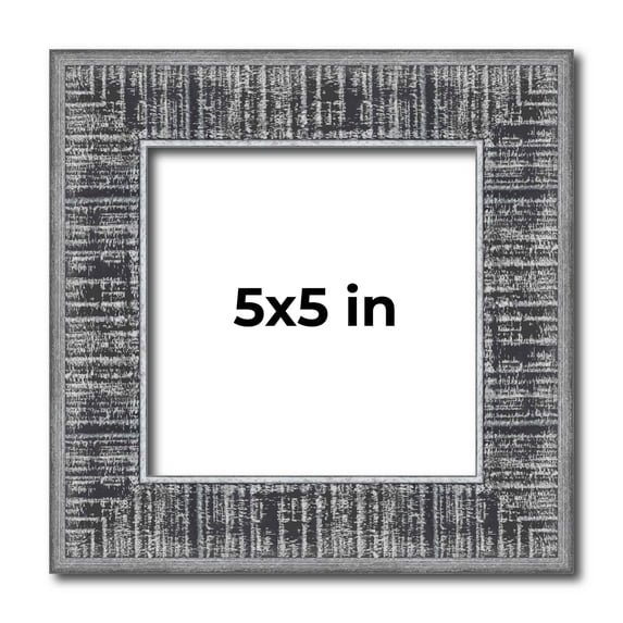 5x5 Frame Silver Black Rustic Sonoma Solid Wood Picture Frame | 1.5 Inch Moulding Width | Complete