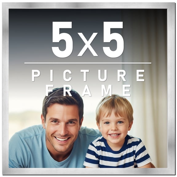 5x5 Frame Silver Stainless Steel Solid Wood Picture Frame | 0.75 Inch Moulding Width | Includes UV