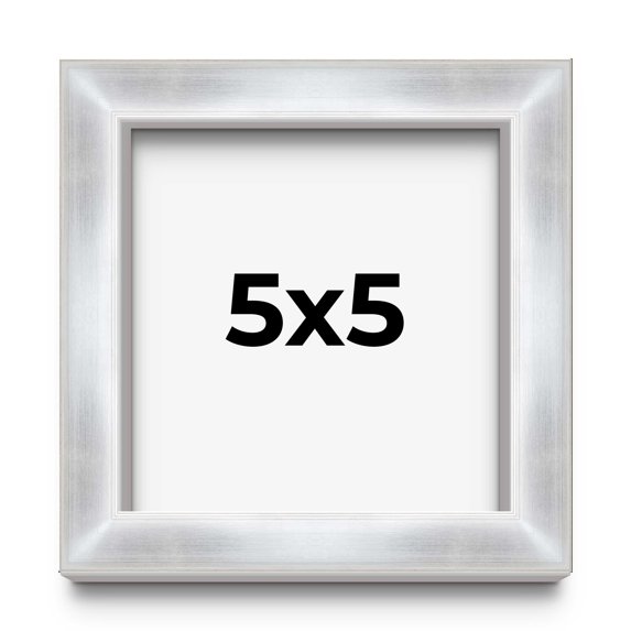 5x5 Frame Silver Whitewashed Wood Grain Solid Wood Shadow Box | 0.75 Inch Moulding Width | 0.75