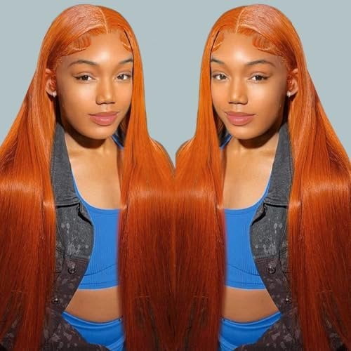 5x5 Ginger Lace Closure Wigs Human Hair 5x5  Straight Ginger Wig Human Hair Pre Plucked with  Hair 180 Density Glueless Wig 350 Colored Ginger Orange Wig Human Hair for Women 20inch
