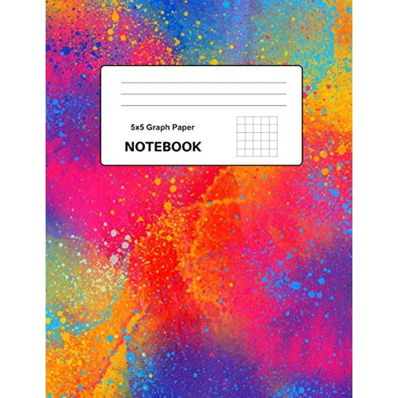 5x5 Graph Paper Notebook: 8.5 x 11 inches - 100 pages Quad Ruled - Colorful Paint Spray Pink Yellow Orange Blue Cover - Perfect for everyone - (Paperback)