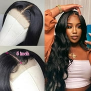 5x5 HD Lace Closure Wigs Human Hair Pre Plucked Body Wave Lace Front Wigs Human Hair 150% Density Brazilian Virgin Hair Wigs for Black Women Natural Color 22inch