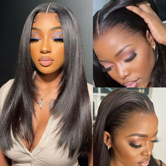 5x5 HD Lace Closure Wigs Human Hair Wear and Go Glueless Wigs Human Hair Pre Plucked Pre Cut 180% Density, 32 Inch 5x5 Straight Closure Human Hair Wig for Beginner Friendly Natural Black