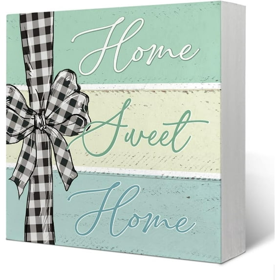 5x5 IN Home Sweet Home Sign,Spring Sign for Shelf, Spring Decorations for Home Indoor,Rustic Home Decor Farmhouse,Home Signs for Home Decor (Blue) Wooden Box Sign