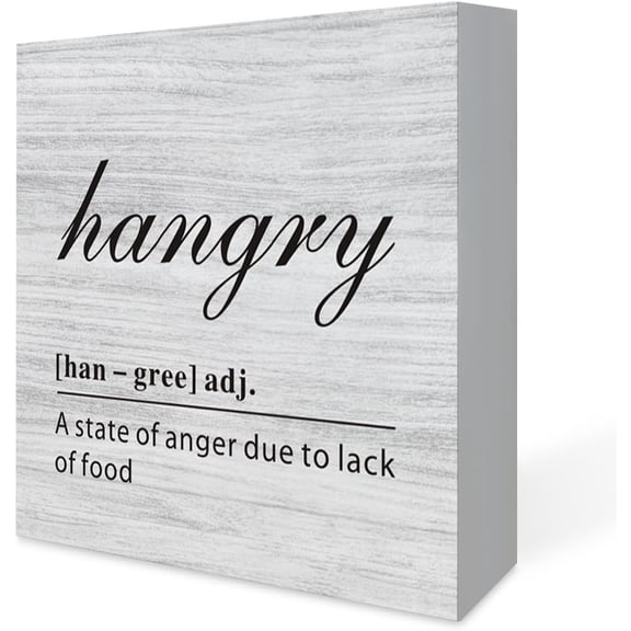 5x5 IN Funny Kitchen Sign Desk Decor Hangry Definition Wood Block Plaque Box Signs with Quotes RusticWooden Box Sign
