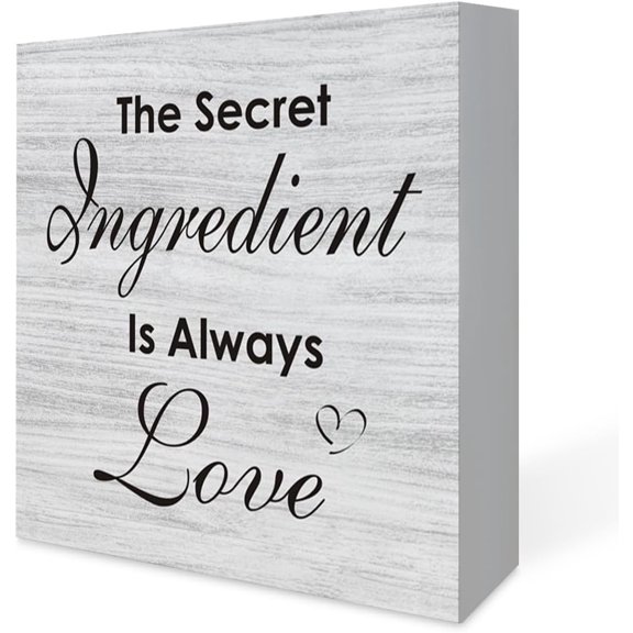 5x5 IN Home Decor Secret Ingredient is Always Love Kitchen Quote Wooden Box Sign Rustic Farmhouse Home Kitchen Desk Shelf Decor
