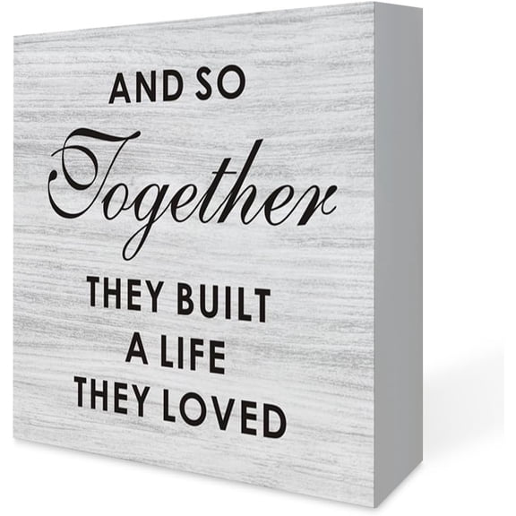 5x5 IN Inspirational Home Decor Sign Plaque,And So Together They Built a Life They Loved Wooden Box Sign Rustic Art Home Shelf Desk Decorx 1 Inches
