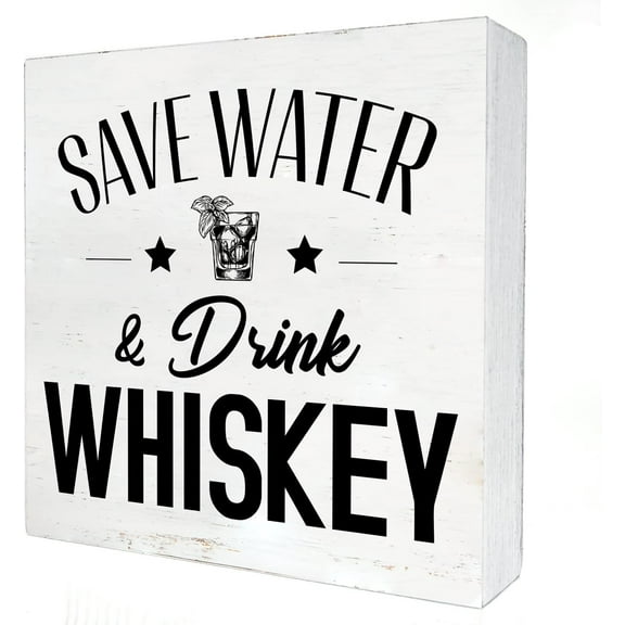 5x5 IN Kitchen Wooden Box Sign with Saying Desk Decor Save Water Quote Box Sign Wood Plaque Block Sign Rustic Home Kitchen Decor