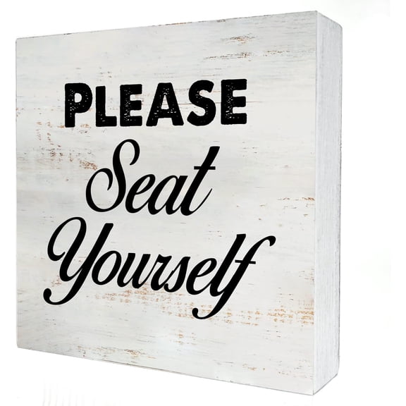 5x5 IN Please Seat Yourself Bathroom Wooden Box Sign Desk Decor Farmhouse Box Sign Wood Plaque Block Sign Home Bathroom Decor