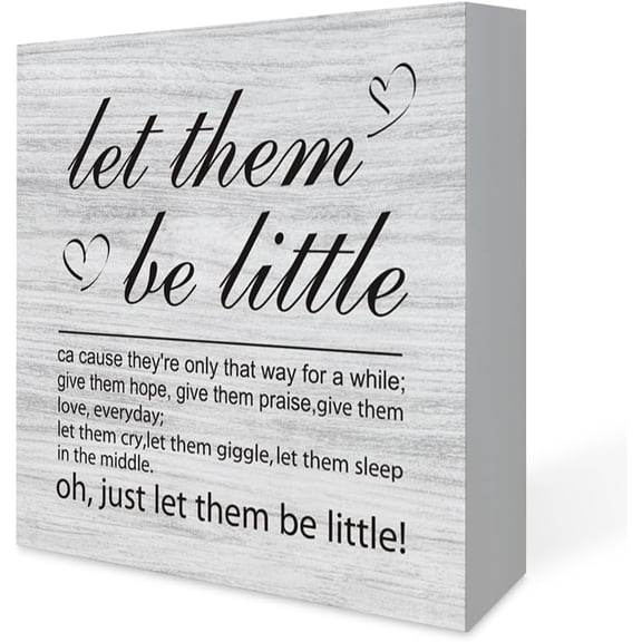 5x5 IN Rustic Wooden Box Sign for Bedroom Decor,Let Them Be Little Quote Block Plaque for Wall Tabletop Desk Home Wall Art Decoration