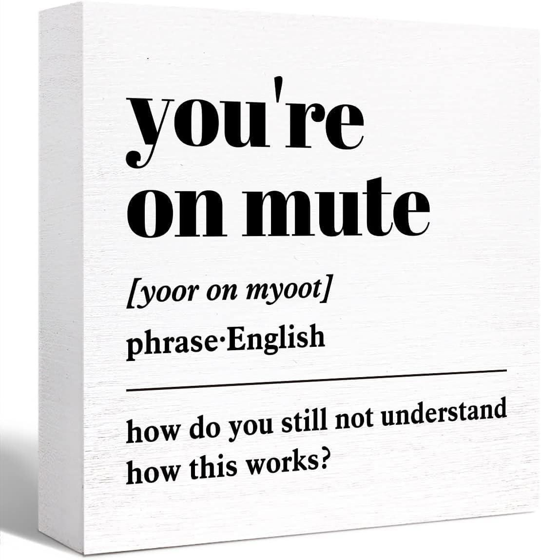 5x5 Inch Funny Office Wood Box Sign You're On Mute Definition Wooden