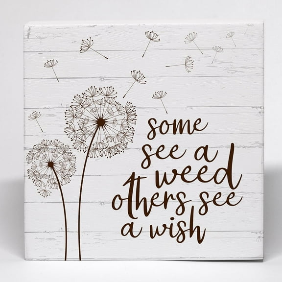 5x5 IN Inspirational Dandelion Wooden Box Sign, Dandelion Desk Decor, Spring Signs for Home Decor, Some See a Weed Others See a Wish Decor Wooden Box Block Sign