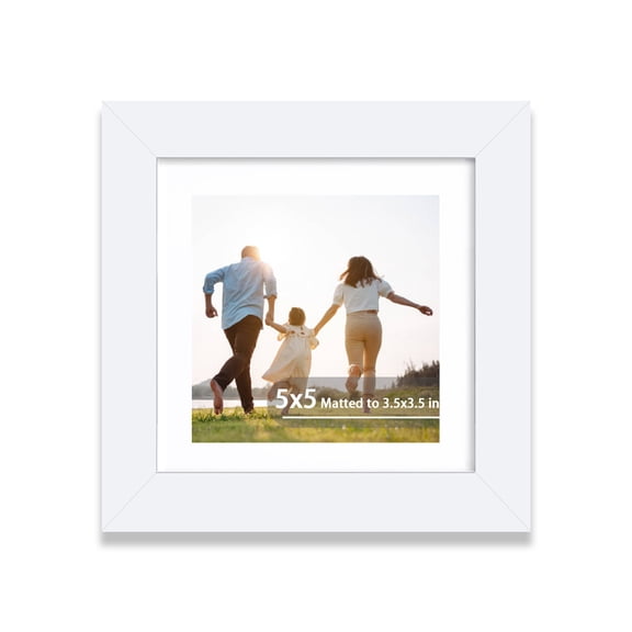 5x5 Picture Frame, Display 3.5x3.5 Picture with Mat or 5 x 5 Without Mat, Square Wood Photo Frame for Wall Mount and Tabletop Display
