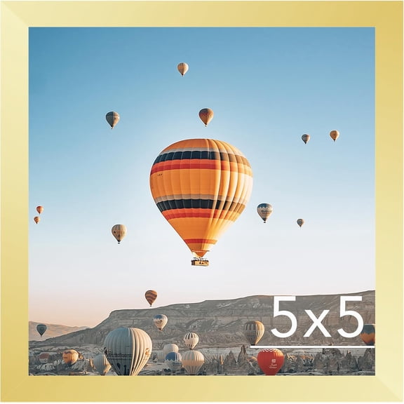 5x5 Picture Frame Gold for Wall Hanging or Tabletop, Wall Mounting Horizontally or Vertically, 5 x 5 Square Wall Gallery Poster Photo Frame with Shatter Resistant Plexiglass, Gold