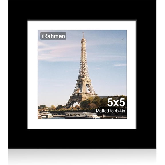 5x5 Picture Frame with HD Tempered Glass, Display Pictures 4x4 with Mat or 5 x 5 Without Mat, Wood Photo Frames for Tabletop and Wall Mount (Black, 1 Pack)