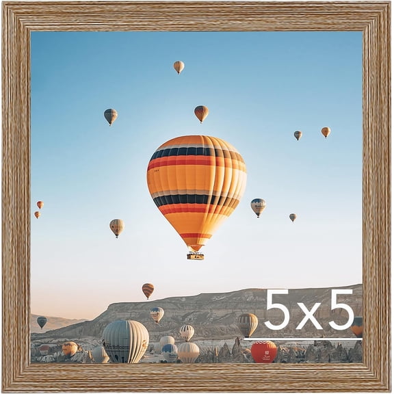 5x5 Picture Frame for Wall Hanging or Tabletop, Wall Mounting Horizontally or Vertically, 5 x 5 Square Wall Gallery Poster Photo Frame with Shatter Resistant Plexiglass, Rustic Brown