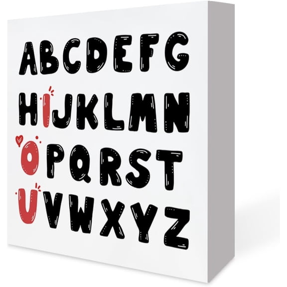 5x5 IN Redk Home Desk Decor,Valentine's Day Alphabet Sign,Teacher Gift Wood Sign Valentine's Day Home Decorations, Wooden Box Sign Desk Decor for Tabletop Shelf Wall