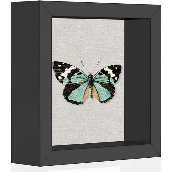 5x5 Shadow Box Picture Frame with Soft Linen Back - Metal Push Pins Included, Memory Box Display Case for Memorabilia Flower Awards Medals Wedding Photos, Black