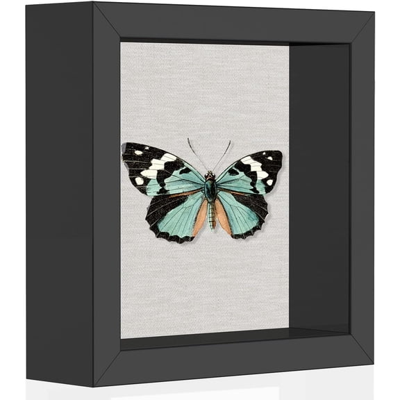 5x5 Shadow Box Picture Frame with Soft Linen Back - Metal Push Pins Included, Memory Display Case for Memorabilia Flower Awards Medals Wedding Photos, Black