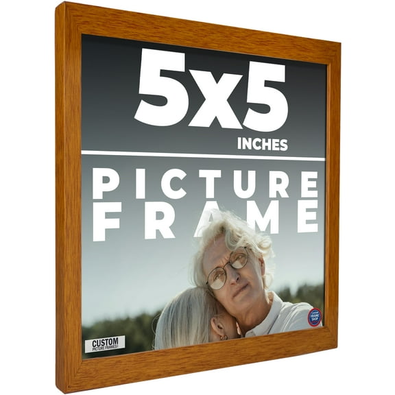 5x5 Slim Profile Brown Picture Frame - UV Acrylic, Foam Board Backing, Hanging Hardware