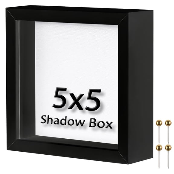 5x5 Small Shadow Box Frame | Soft Linen & Push Pins Included Polystyrene Glass Memory Display Case For Flowers Tickets Cherished 3d Items Black