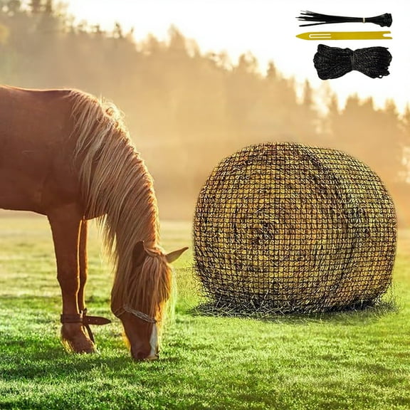 5x5 ft Large Round Bale Hay Net for Horses - Heavy Duty Knotless Slow Feed Net with 2" Holes, for Cattle, Sheep, Livestock in Pastures