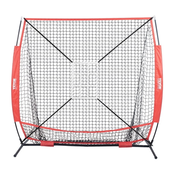 5x5 ft Portable Baseball Softball Practice Net with Bow Frame Carry Bag Strike Zone Ball Batting Tee for Hitting Batting Catching Pitching Training