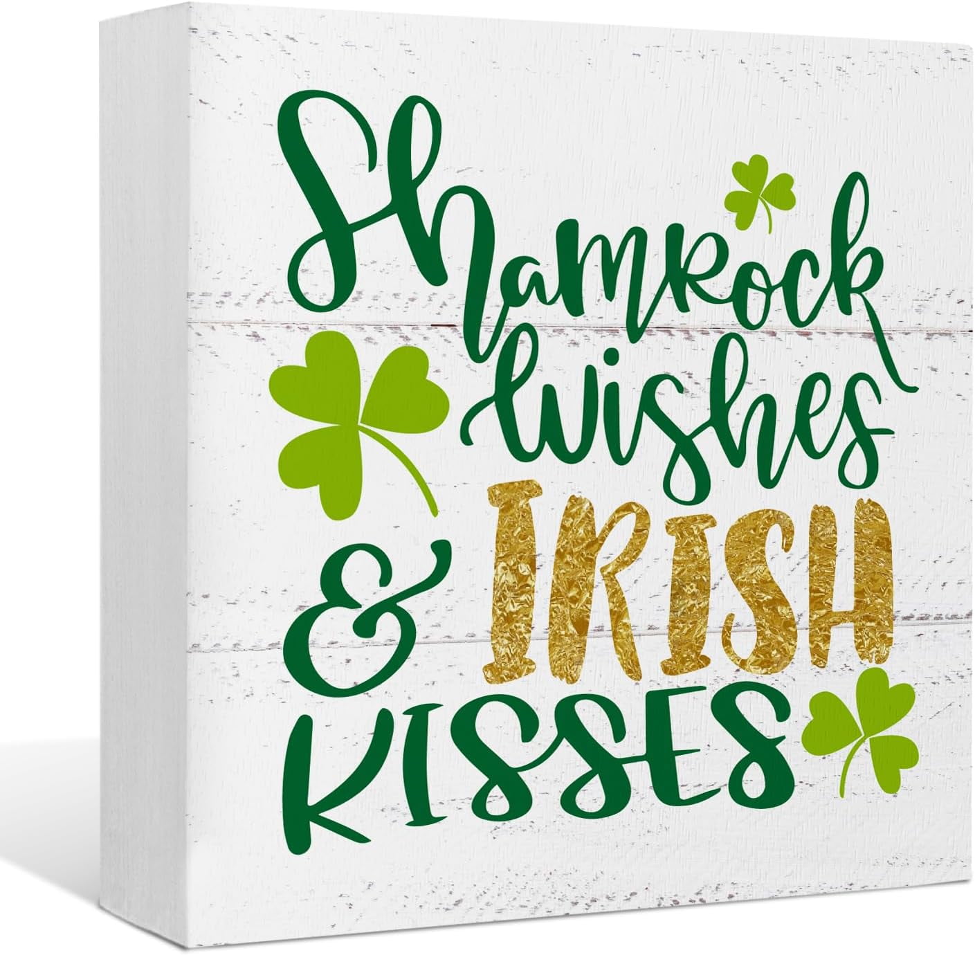 5x5 inch St.Patrick's Day Decorations Wooden Box Signs,Irish Kisses