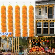 5x5ft Marigold Flower Strings, 5-Pack Monsoon-Resistant Hindu Door Hanging, Fall Decor