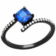 LA NY JEWELRY 5x5mm Deep Blue Princess CZ Womens Black IP Stainless Steel Delicate Wedding Ring Thin Band - Size 5