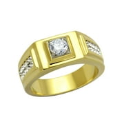 LA NY JEWELRY 5x5mm Round Cut CZ Center Two Row Side Stones Gold IP Stainless Steel Mens Ring - Size 11