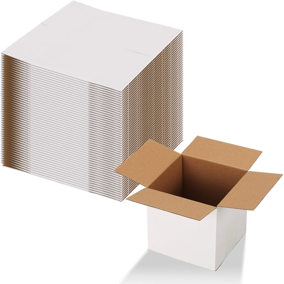 5x5x5 Inches Shipping Boxes Set of 50, White Corrugated Cardboard Box for Packing Mailing Small Business