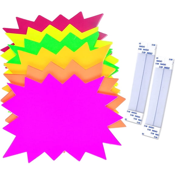 5x6.6 Inch 60Pieces Fluorescent Neon Signs,Burst Star Cutouts Signs for Retail,Bright Color Display Tags to Boost Sales,Garage Sale Supplies Sign,40pcs PVC Adhesive Transparent Strips