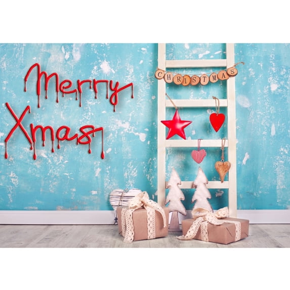 5x6.9ft Fabric Christmas Ornaments Photography Background Christmas Tree Wood Wall Photography Backdrop Photobooth Party Banner Decorations Photo Studio Props