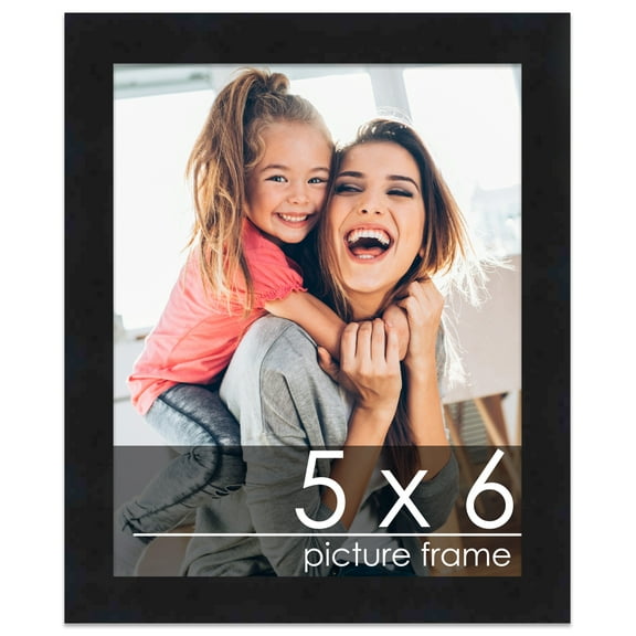 5x6 Black Wood Picture Frame - UV Acrylic, Foam Board Backing, Hanging Hardware