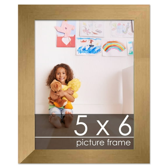 5x6 Gold Bronze Wood Picture Frame - UV Acrylic, Foam Board Backing, Hanging Hardware