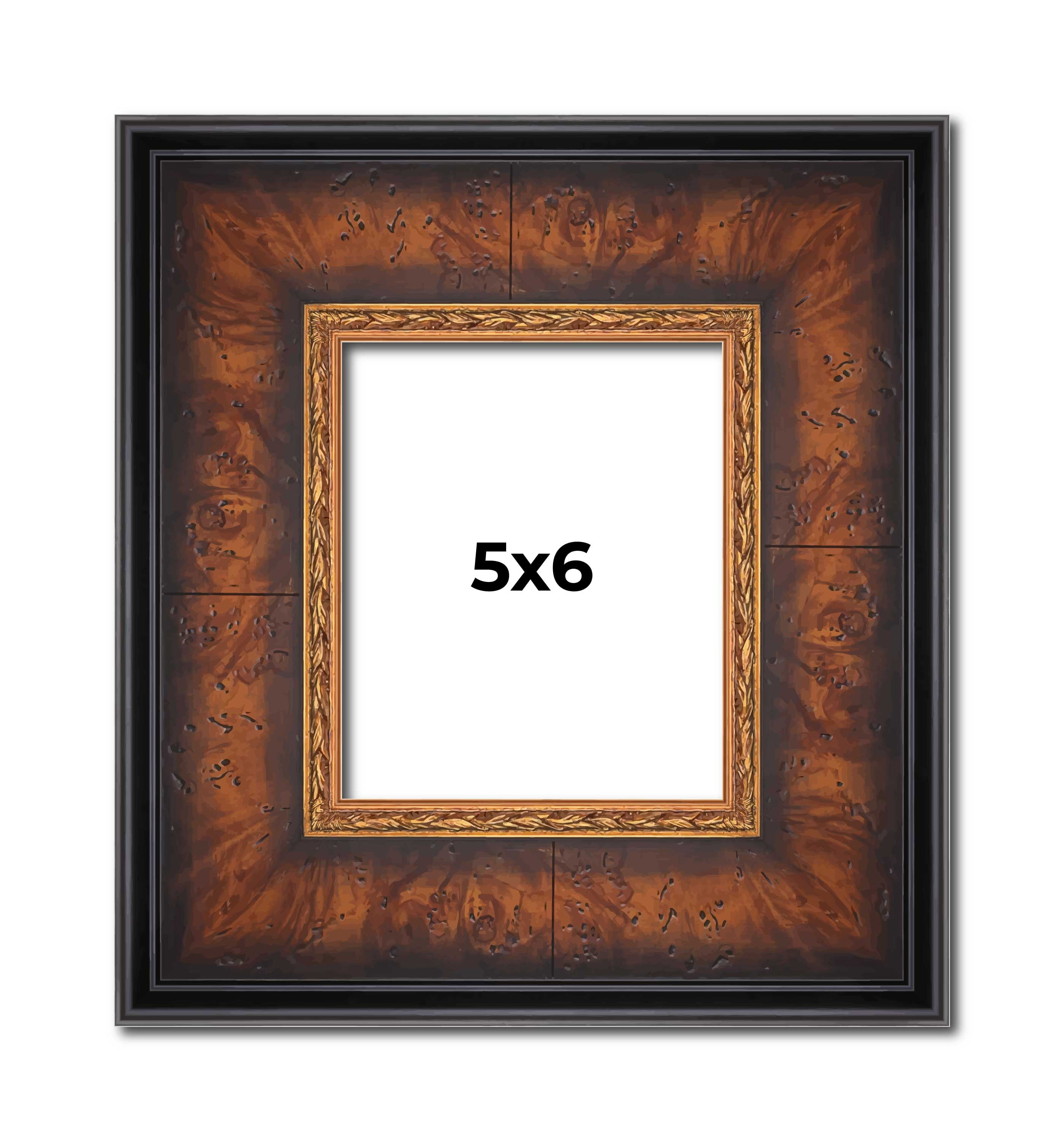 5x6 Frame Brown Walnut Gold Ornate Trim Solid Wood Plein Air Picture ...