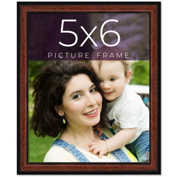 5x6 Frame Executive Brown Round Mahogany Finish Solid Wood Picture Frame | 1.25 Inch Moulding Width