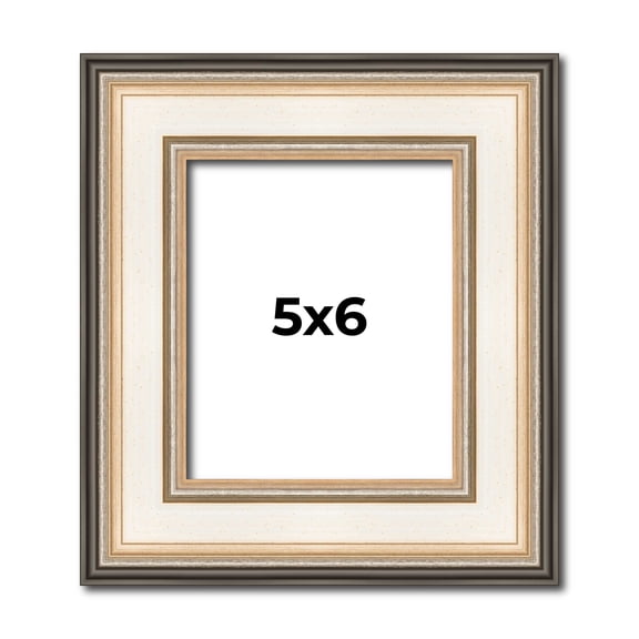 5x6 Frame Gold Silver Plein Aire 2" Inch Wide Moulding Solid Wood Picture Frame | Modena Collection