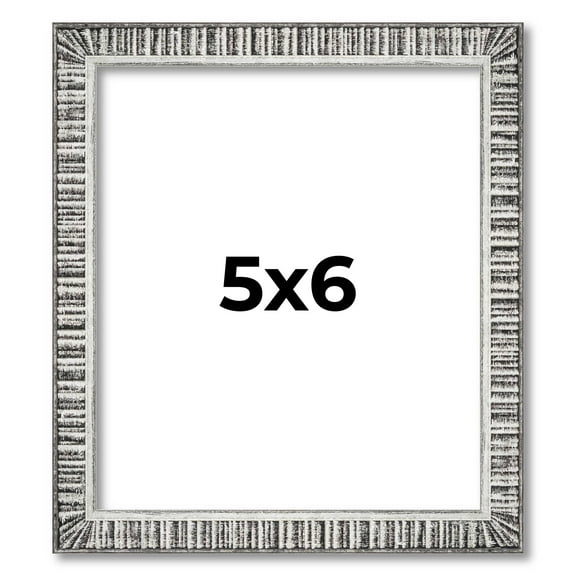 5x6 Frame Silver Grey Distressed Solid Wood Picture Frame | 0.75 Inch Moulding Width | Interior